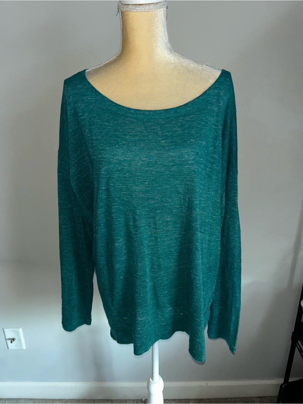 NEW Eileen Fisher Woman Women's Teal Long-Sleeve Linen Scoop Neck Top Sz 1X